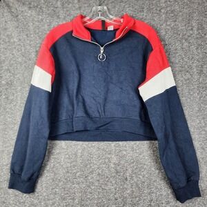 Divided H&M Sweatshirt Women S Navy Blue Red Colorblock Cropped Quarter Zip‎